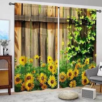 2 шт. занавески с принтом подсолнухов для домашнего декора - карниз для окон с карнизом для спальни, офиса, кухни и гостиной 52.5cmX116cm X 2pcs