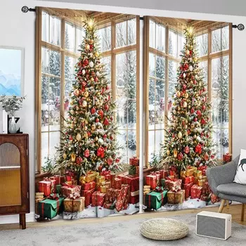 2 шт. занавески с принтом рождественских елок для рождественского домашнего декора - карниз для окон с карнизом для спальни, офиса, кухни 52.5cmX116cm X 2pcs