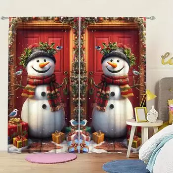2 шт. занавески с принтом рождественского снеговика для рождественского домашнего декора - карниз для оконной отделки для спальни, офиса, кухни 52.5cmX116cm X 2pcs