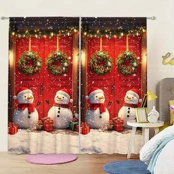 2 шт. занавески с принтом рождественского снеговика для рождественского домашнего декора - карниз для оконной отделки для спальни, офиса, кухни 52.5cmX116cm X 2pcs