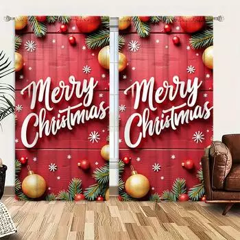 2 шт. занавески с принтом «Счастливого Рождества» для рождественского домашнего декора — оконные карманы с карнизом для спальни, офиса, кухни 52.5cmX116cm X 2pcs