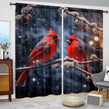 2 шт. занавески с принтом «Северный кардинал» для домашнего декора — оконные карманы с карнизом для спальни, офиса, кухни и гостиной 52.5cmX116cmX2pcs