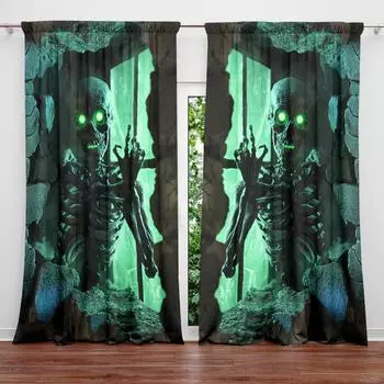 2 шт. занавески с принтом скелета человека для домашнего декора на Хэллоуин - карманные шторы для окон в спальню, офис, кухню 52.5cmX116cm X 2pcs