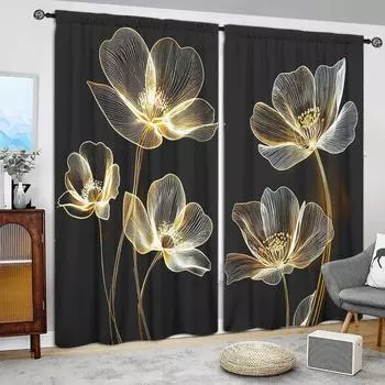 2 шт. занавески с принтом светящихся цветов для домашнего декора - карниз для окон с карнизом для спальни, офиса, кухни, гостиной 52.5cmX116cm X 2pcs