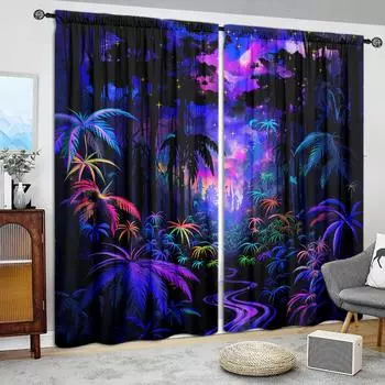 2 шт. занавески с принтом «Волшебный лес» для домашнего декора — оконные карманы для спальни, офиса, кухни, гостиной 52.5cmX116cm X 2pcs