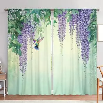 2 шт. занавески с принтом Wisteria Sinensis для домашнего декора - оконные карманы с карнизом для спальни, офиса, кухни 52.5cmX116cm X 2pcs