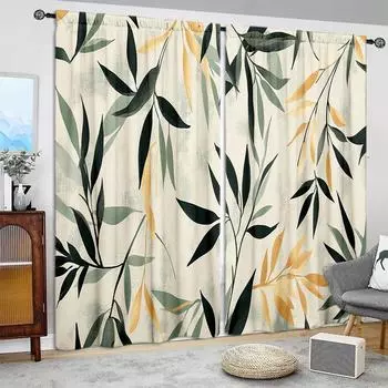 2 шт. занавески с рисунком листьев для домашнего декора - карниз для окон с карнизом для спальни, офиса, кухни, гостиной 52.5cmX116cm X 2pcs