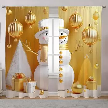 2 шт., занавески с рисунком рождественской елки и снеговика, дизайн кармашка для гостиной, спальни, декор окна, рождественские украшения, шторы 100W130H(CM)&Grommet Top