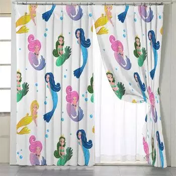 2 шт. занавески с рисунком русалки и рыбы, радужно-розовый единорог, занавески для спальни, гостиной, кухни, жалюзи от пола до потолка 100W130H(CM)40x51in&Grommet Top