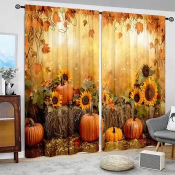 2 шт. занавески с рисунком тыквы для домашнего декора - оконные карманы с карнизом для спальни, офиса, кухни, гостиной 52.5cmX116cm X 2pcs