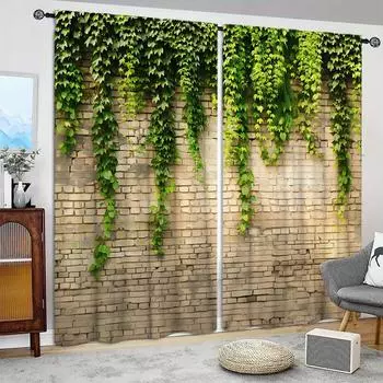 2 шт. занавесок для окон с принтом плюща для домашнего декора - карниз для окон с карнизом для спальни, офиса, кухни и гостиной 52.5cmX116cm X 2pcs
