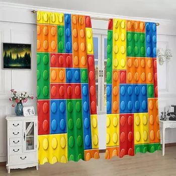 2 шт. занавесок с цветным квадратным игровым принтом - материал полиэстер - подходит для спальни, гостиной, кабинета и т. д. 30inchx65inchx2Pcs