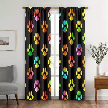 2 шт. занавесок с изображением следов животных, красочные следы собак, карманные оконные шторы с когтями для декора спальни мальчика и девочки. 150x166cm
