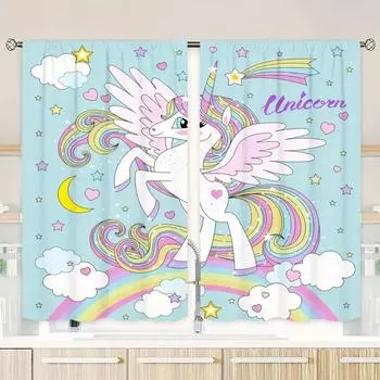 2 шт. занавесок с принтом единорога, фильтрующих свет, комплект полузатеняющих занавесок для уединения, оформление окон в стиле Dreamy Fantasy 2x50W130H(CM)40x51in&Hook