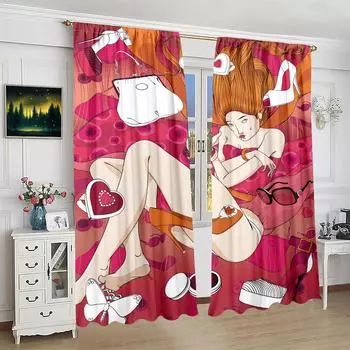2 шт. занавесок с принтом в виде преувеличенного граффити, красоты и макияжа - материал полиэстер - подходит для спальни, гостиной 30inchx65inchx2Pcs