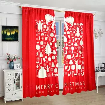 2 шт. занавесок с рисунком в виде рождественского банта из полиэстера - подходят для спальни, гостиной, кабинета, приватной комнаты 30inchx65inchx2Pcs