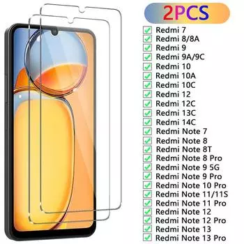 2 шт. Защитное стекло на весь экран для Redmi 7 8 9 10A 12 13 14C Для Xiaomi Redmi Note 7 8 9 10 11 12 13 Pro Закаленное стекло Redmi Note 10 Pro