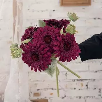 2 шт. Зелень Гранд Выжженный Искусственный Цветок Подсолнух Искусственные Цветы для Свадебного Букета Свадебного Букета, Декора Центральных Украшений, Декора Цветочной Композиции темно-фиолетового