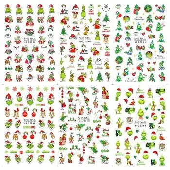 2 шт. зеленые пушистые наклейки для ногтей, рождественские безопасные стильные мультяшные нежные наклейки для дизайна ногтей