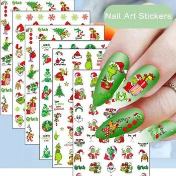 2 шт. зеленые пушистые наклейки для ногтей, рождественские безопасные стильные красивые мультяшные нежные дизайнерские наклейки для дизайна ногтей