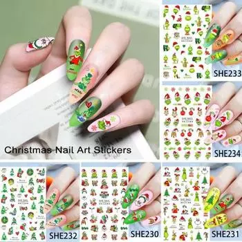 2 шт. зеленые пушистые наклейки для ногтей, рождественские безопасные стильные красивые мультяшные нежные дизайнерские наклейки для дизайна ногтей Random Style