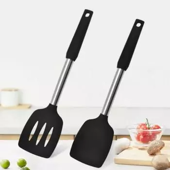 2 шт. жареная лопатка из нержавеющей стали, устойчивая к высоким температурам, силиконовая лопатка для жареных яиц, антипригарная кухонная утварь, инструменты для домашней кухни