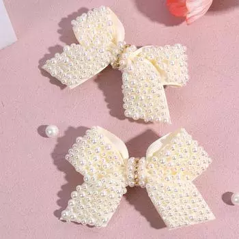 2 шт. Жемчужные заколки-банты для волос Сладкие Элегантные Заколки-банты со стразами для девочек, детей, женщин Бутиковый головной убор Аксессуары для волос