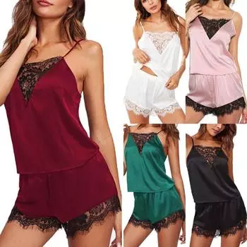 2 шт., женская сексуальная ночная рубашка, летние большие размеры, пижамы с v-образным вырезом, топ без рукавов, короткие штаны, комплект одежды для сна S белый