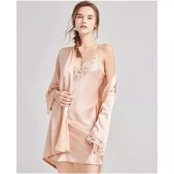 2 шт. Женская сексуальная пижама, комплект одежды для сна, кружевной халат, ночная рубашка, нижнее белье, халат, 100% шелк, атлас, домашняя одежда, ночная одежда для женщин M