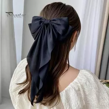 2 шт., женская заколка для волос с бантом из искусственного атласа, заколка для волос на затылке с пружинным металлическим зажимом, лента с бантом, заколка для волос, головной убор C
