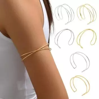 2 шт. Женские браслеты двухслойные открытые регулируемые полированные противоскользящие преувеличенные стильные однотонные A золотистый