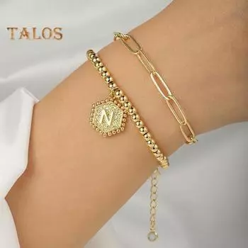 2 шт. женские браслеты с полым штифтом из нержавеющей стали, регулируемая геометрическая подвеска в виде буквы, полированные, складывающиеся цепочки на запястье K