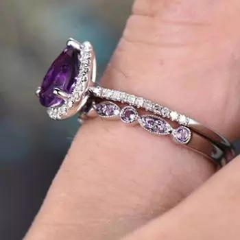 2 шт. женские кольца Роскошные фиолетовые искусственные бриллианты блестящие полные стразы инкрустированные сверкающие декоративные подарки US 5