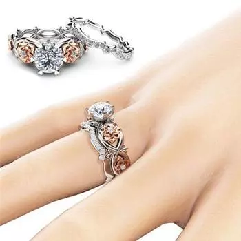 2 шт. женские кольца с регулируемым цветочным дизайном, позолоченные, геометрические, сверкающие, двухцветные, с инкрустацией кубическим цирконием, свадебные 10 золотистый