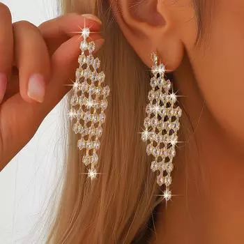 2 шт. женские модные медные инкрустированные цепочки-коготь темпераментные трапециевидные полные бриллиантовые серьги для банкета, вечеринки, праздника, наряда, подарки