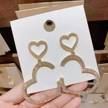 2 шт. женские серьги привлекательный декор со стразами серьги в форме сердца висячие серьги-кольца для девочек женский подарок серебряный