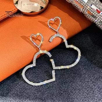 2 шт. женские серьги привлекательный декор со стразами серьги в форме сердца висячие серьги-кольца для девочек женский подарок серебряный