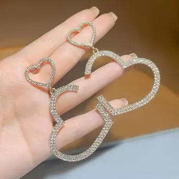 2 шт. женские серьги привлекательный декор со стразами серьги в форме сердца висячие серьги-кольца для девочек женский подарок золотистый