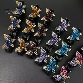 2 шт. женские шпильки для волос сверкающие искусственные хрустальные бабочки декор плетеные заколки для волос двухслойные шпильки для волос с челкой красный