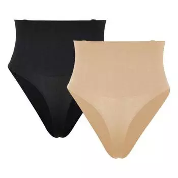2 шт. женские стринги с высокой талией, контроль живота, открытые ягодицы, цельные, формованные, хорошие XXL чёрный
