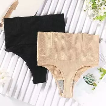 2 шт. Женские стринги с высокой талией, утягивающие живот, не прикрывающие ягодицы, цельные, хорошо дышащие, эластичные, быстросохнущие, корректирующие осанку трусы женские L