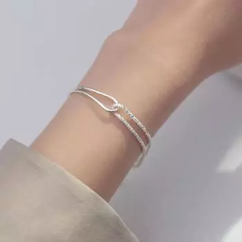 2 шт. Женский браслет, двухслойный, запутанный, с регулируемой длиной, с блестками, на запястье, ювелирные изделия в подарок на свадьбу, годовщину, день матери серебряный