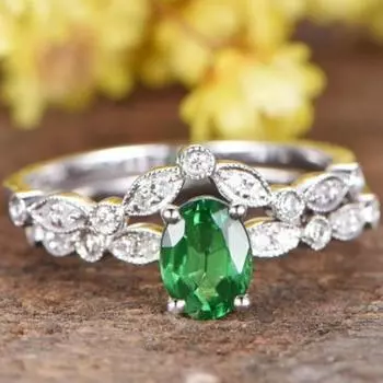 2 шт., женское кольцо с зеленым бриллиантом 1 карат, обручальное кольцо, подарок на годовщину свадьбы, размер 5–11 6 зелёный