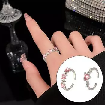 2 шт. женское открытое кольцо в форме сердца с розовыми стразами регулируемое кольцо для выпускного вечера женское кольцо на костяшку подарок на день рождения полированное кольцо на указательный палец ювелирные изделия розовый