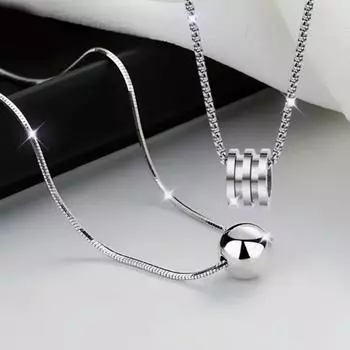 2 шт. Женское ожерелье из титановой стали с подвеской в виде шара, цилиндра, колье с бусинами на ключицу, цепочка для повседневной носки, свидания 2pcs