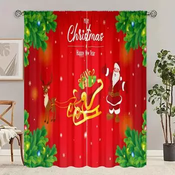 2 шт. - Зимние рождественские украшения с принтом Санта-Клауса для спальни, гостиной, кабинета, личного пространства 30inchx65inchx2Pcs