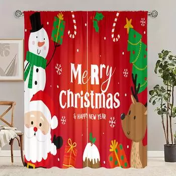 2 шт. - Зимние рождественские украшения с принтом Санта-Клауса для спальни, гостиной, кабинета, личного пространства 30inchx65inchx2Pcs