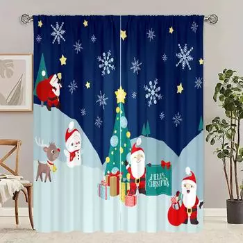2 шт. - Зимние рождественские украшения Веселые рождественские принтованные шторы для спальни, гостиной, кабинета, частного пространства 30inchx65inchx2Pcs