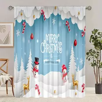 2 шт. - Зимние рождественские украшения Веселые рождественские принтованные шторы для спальни, гостиной, кабинета, частного пространства 30inchx65inchx2Pcs