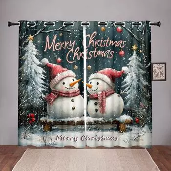 2 шт. Зимние рождественские украшения занавески милый мультяшный снеговик теплая спальня гостиная кухня балкон украшения занавески 50W50H(CM)X2PCS&Grommet Top